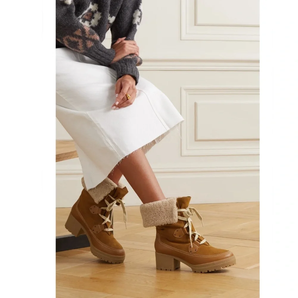 See by Chloé Verena Shearling High Block Heel‎ Booties